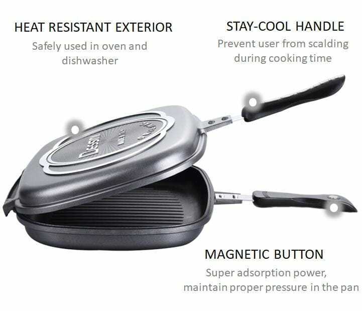 Double-sided Frying Pan, 32cm Grill Pan, Double Side Pressure Cooking Grill Pan, Portable Grill Pot, Anti‑Burn Handle.