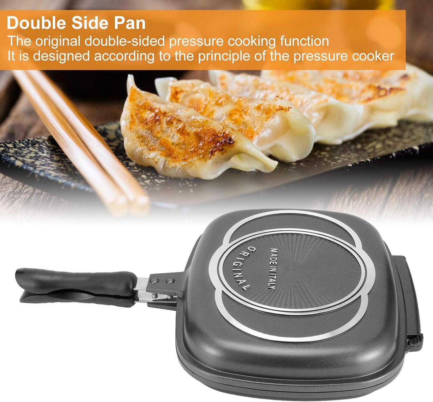 Double-sided Frying Pan, 32cm Grill Pan, Double Side Pressure Cooking Grill Pan, Portable Grill Pot, Anti‑Burn Handle.